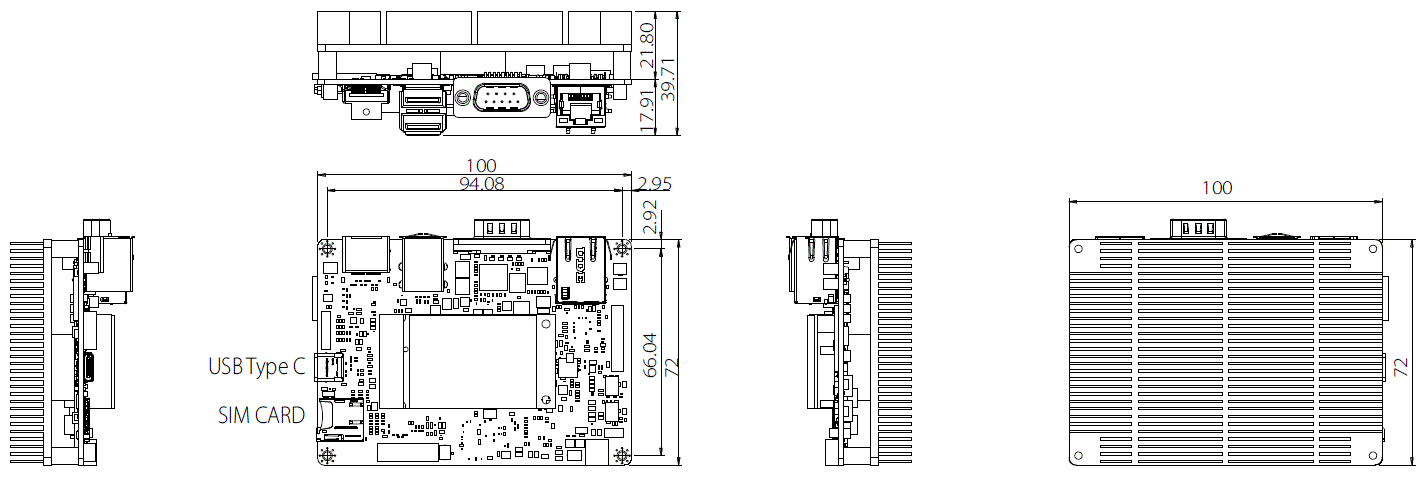 Одноплатный компьютер IEI HYPER-RK39. Габаритные размеры.
